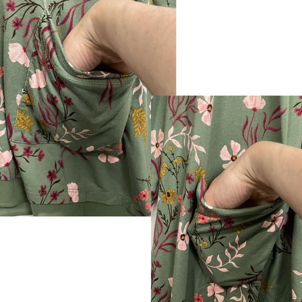 LOGO Lori Goldstein 3X Green Floral Tunic Dress Sharkbite Lagenlook Boho - Picture 10 of 16